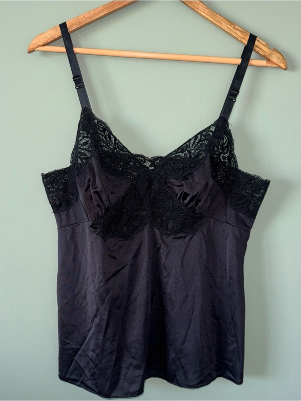 Vintage Shadowline Camisole Womens 36 Large Nylon Black Lace Adjustable Straps